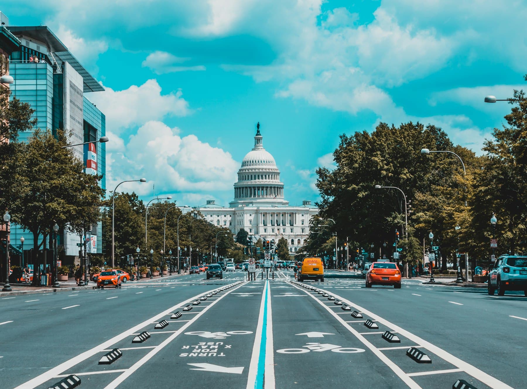 The United States Capitol viewed down Pennsylvania Avenue in Washington, DC
